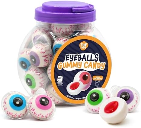 Eyeballs Gummy Candy, Halloween Candy, Strawberry Jelly Filled Gummies - 30 Count Jar