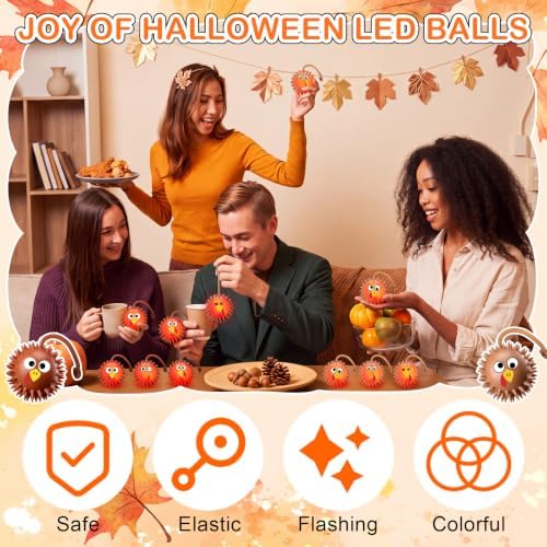Sotiff 30 Pcs Thanksgiving Light-Up Turkey Stress Balls