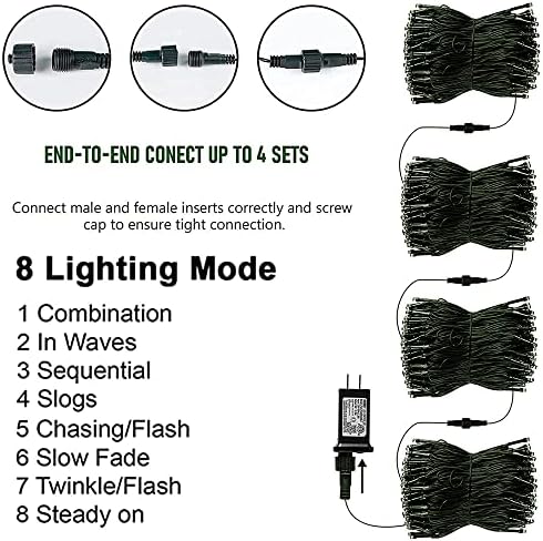 TW SHINE Warm White Christmas Lights, Total 400 LED 132FT Outdoor Christmas Lights Plug in with 8 Modes, Waterproof Light Outdoor Green Wire, Indoor Xmas Decoration for Party Yard House Decor