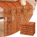 Artoid Mode 6PCS Caramel Gauze Gold Table Runner 120 Inch 10FT, Glitter Metallic Foil Sheer Dining Wedding Anniversary Holiday Table Decor for Home Party