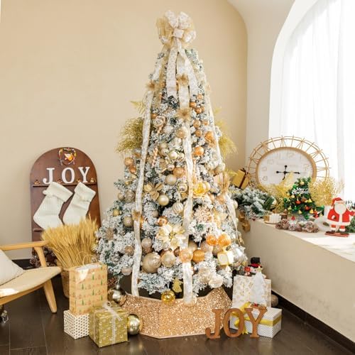 XmasExp Christmas Tree Collar, 33.5 inch Sequin Tree Skirt Stand Base Cover for Home Decor, Large Size 6 Piece, Champagne Gold