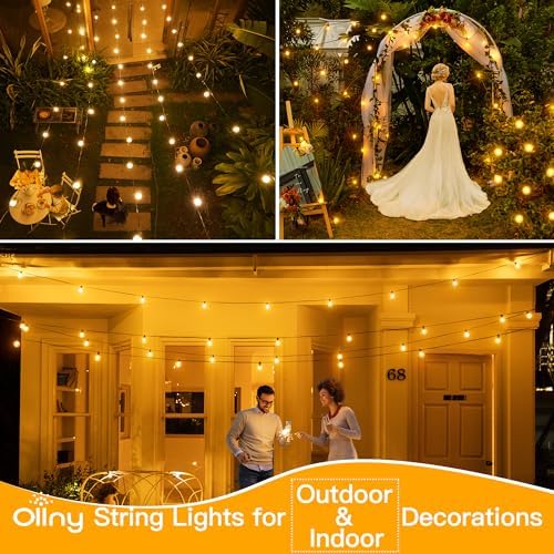Ollny Outdoor String Lights, 25FT LED Patio Lights Waterproof Plug in