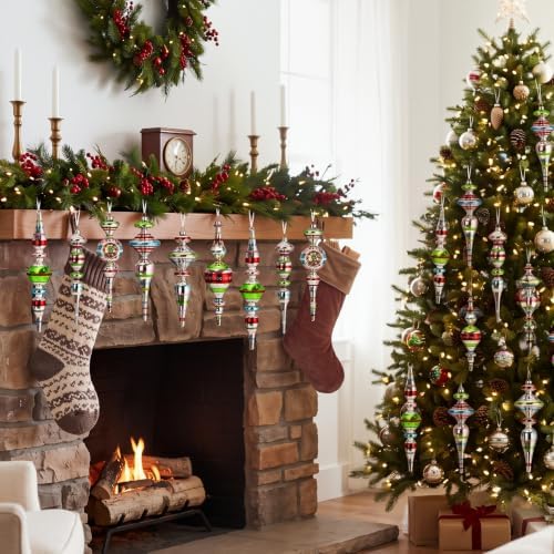 Soulchen 6 Pcs Vintage Glass Finial Christmas Ornaments Classic 9.84 Inch