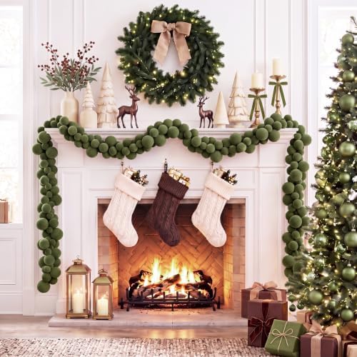 Thiccywoov 9 ft Velvet Christmas Ball Garland Ornament, Green