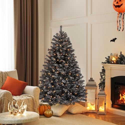 Yaheetech 4.5ft Pre-lit Christmas Tree with 150 Warm White Lights, Black