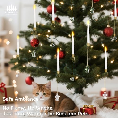 LUSHARBOR Christmas Tree Candles, 10 Pack Flameless Taper Candles for Trees