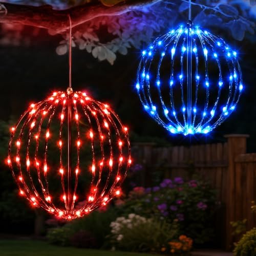 Christmas Decorations,LED Light Balls Outdoor,2 Pack,Red&Blue