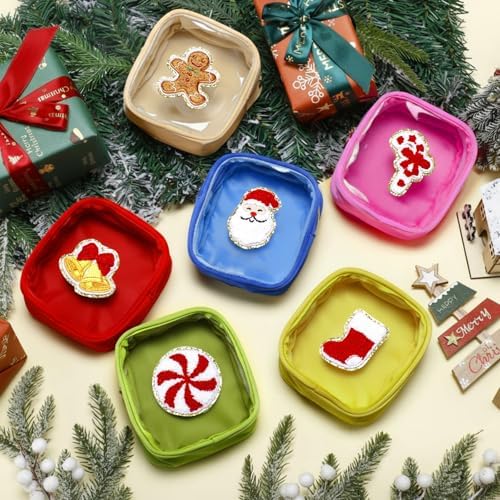 Abbylike Christmas Preppy Patch Makeup Bags Bulk Holiday Makeup Bag Skincare Pouch Xmas Zipper Cosmetic Pouch Preppy Thing for Travel Christmas Women Gift(Assorted Colors)