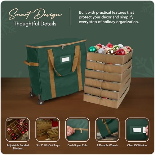 Covermates Rolling Adjustable Ornament Storage Bag, 19.25"W x 13"D x 18.5"H