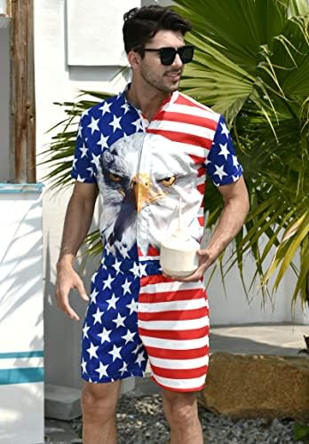 RAISEVERN Mens Romper Male Zipper Shorts Sleeve One Piece Bro Outfits