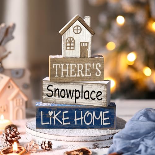 Lineshading 4 Pcs Wood Block Signs Farmhouse Tiered Tray Stacked House