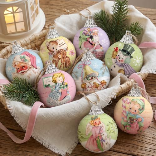 Outus 16pcs Pastel Vintage Christmas Balls Ornaments, Retro Christmas Decor