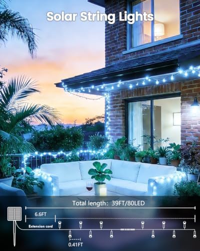OZS 4 Pack 320 LED Solar String Lights Outdoor Waterproof, Cool White