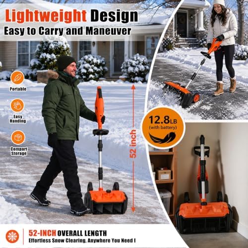 16-Inch Cordless Snow Blower with Wheels, Brushless Electric Snow Shovel