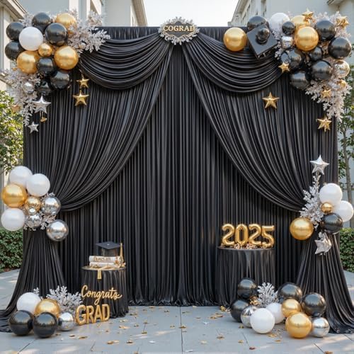 6 Panels Black Backdrop Curtain for Parties Wrinkle Free Black Photo Curtains Backdrop Drapes Fabric Decoration for Birthday Party Wedding 30ft(W) x 10ft(H)