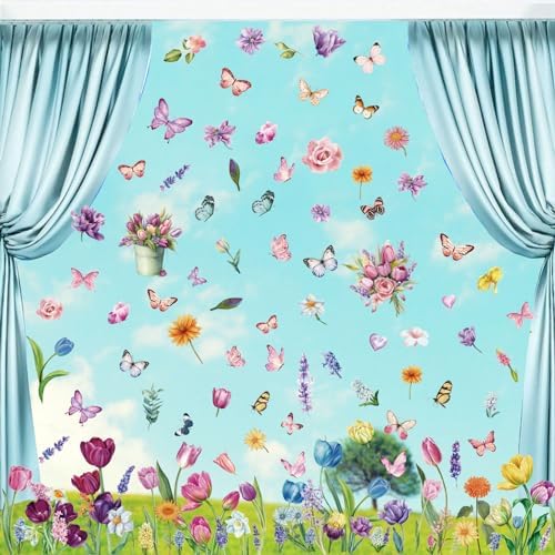 Spring Flower Window clings Decorations Decals Stickers for Office Home