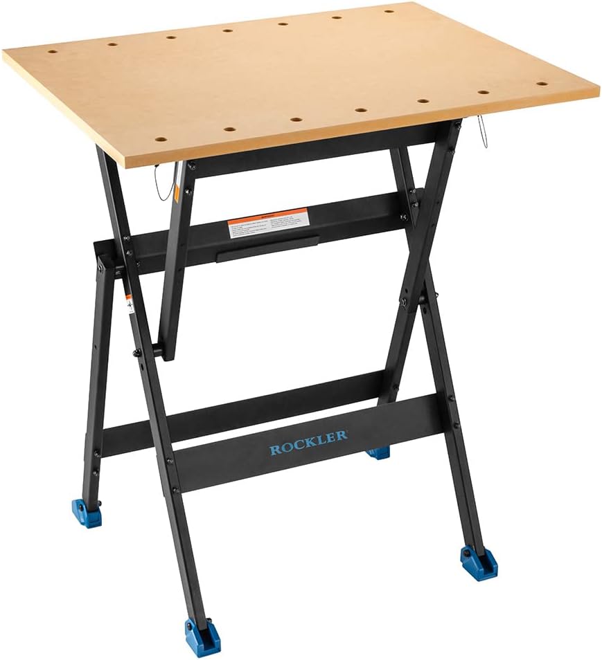 Rock-Steady Folding Steel Stand - Space-Saving Portable Work Stand w/Locking pins - 200 Pounds Capacity Woodworking Table Stand - Ideal Folding Work Stand for Router Tables and T-Track Tables