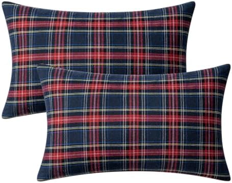 MIULEE Christmas Plaid Pillow Covers Scottish Tartan 12x20 Blue