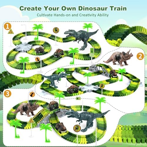 Dinosaur Toys for Kids 3-5, Glow in The Dark Flexible Race Track Playset