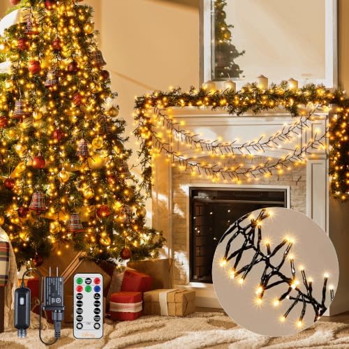 Ollny Cluster Lights Christmas 1000LED 49FT, Plug in Tree Light with Remote