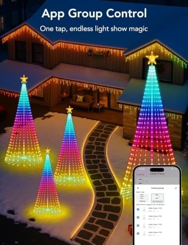 6FT 214 LEDs Smart RGB Outdoor Christmas Tree Cone Lights with Star