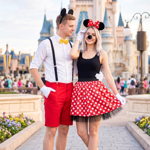 Humairc Mouse Costume, Mouse Tutu Skirt Headband with Mouse Ears Suspenders Gloves Nose Bow Tie for Women Men, Halloween Theme Party Cosplay Carnival Outfit