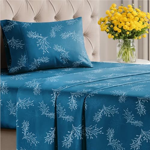 Twin XL 3 Piece Floral Sheet Set - Soft, Breathable & Cooling - Sea Spray