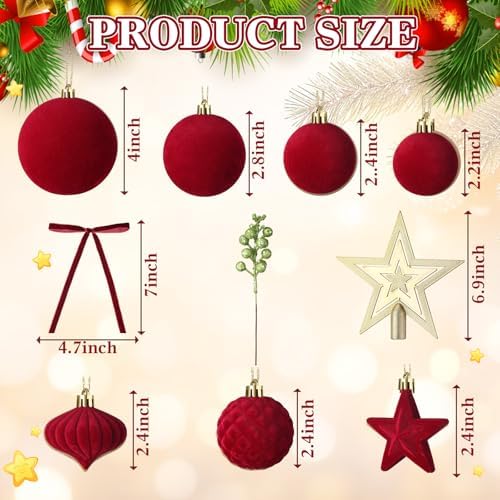 Hollowfly 95 PCS Velvet Christmas Tree Decor Set, Burgundy, Brown, Khaki
