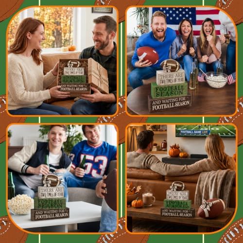 Lineshading 4 Pcs Football Tiered Tray Decor Wood Blocks Stackable Table