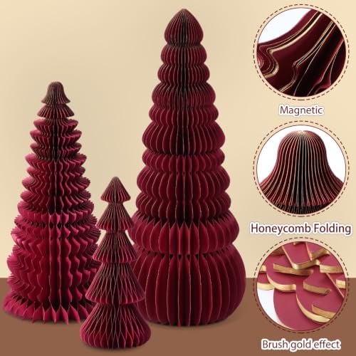 3 Pcs Large Honeycomb Christmas Tree,Classic,Burgundy