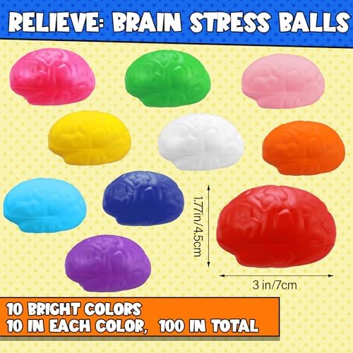 Skylety 100 Pcs Brain Balls Bulk Halloween Funny Toy Medium, 10 Colors