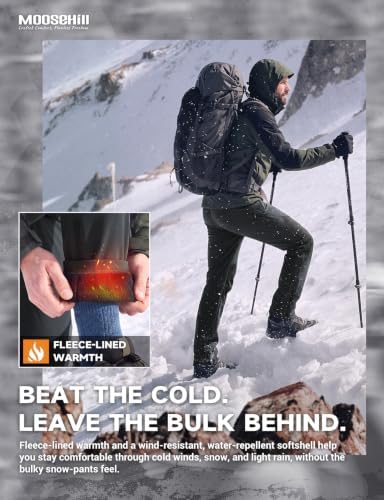 Moosehill Mens Fleece-Lined Snow Pants: Extended Leg Zippers