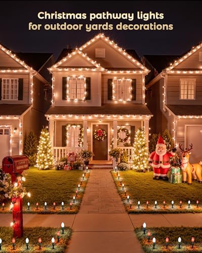 Christmas Pathway Lights Outdoor, 51.4 Ft 40 Bulbs C9 Lights Red and White