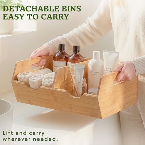 HOMESTEAD Extra Large Bamboo Pantry Storage Bins – 30% Larger, Stackable Potato Onion Storage Bin, Pantry Organizers and Storage, Produce Vegetable Organizer, Set of 3