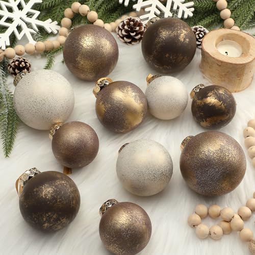 Yunlly 18 Pcs Neutral Christmas Ball Ornaments, Textured Xmas Tree Decor