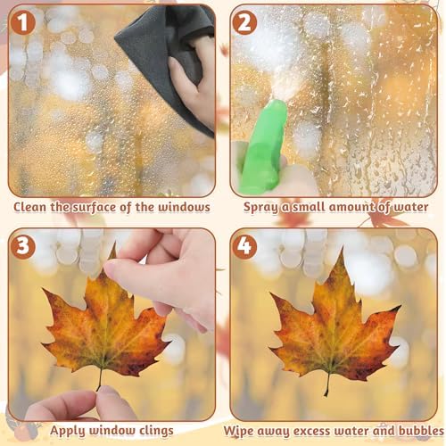 336 PCS Fall Window Clings, 9 Sheets Autumn Decorations, Maple Leaves Pattern Double Sided Stickers Decal, Autumn Window Clings for Fall Decorations Accessories Home Indoor Outdoor Accessories Decor
