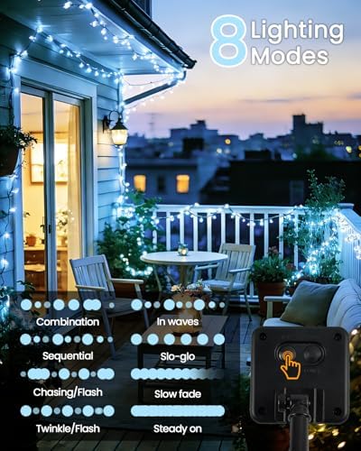 OZS 4 Pack 320 LED Solar String Lights Outdoor Waterproof, Cool White