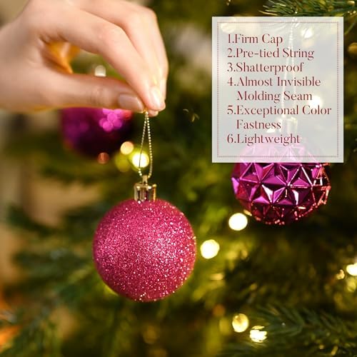 Valery Madelyn Christmas Tree Decorations Ornament Set, 50ct 2 Inches Rose Red Shatterproof Christmas Ball Ornaments Hanging Xmas Holiday Party Decor