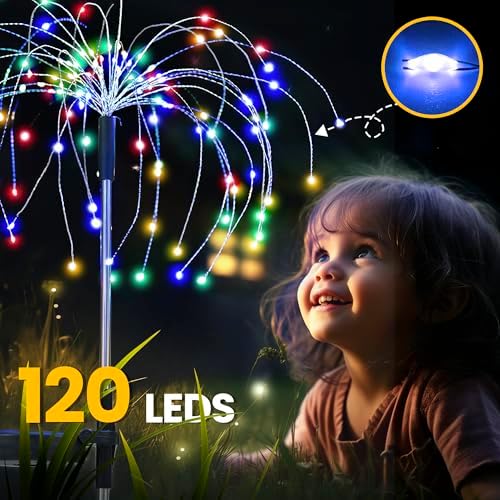 GIGALUMI 6 Pack Solar Firework Lights Outdoor, Garden Decor, Multicolored