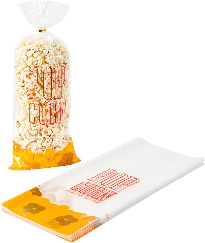 Restaurantware-Bag Tek 17 x 7 Inch Popcorn Bags, 100 Greaseproof Popcorn Favor - Hot & Cold Friendly, Freezable, Clear PE Plastic Carnival, For Event Favors Or Goodie Bags