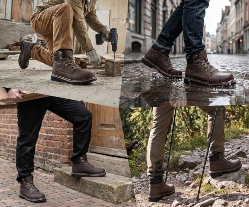 LARNMERN Steel Toe Work Boots Men Non Slip Waterproof Puncture Proof Shoes