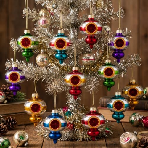 12 Pcs Vintage Glass Christmas Ornament Reflector Decor, Plain