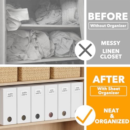 SpaceAid 6 Pack Bed Sheet Organizers and Storage, Foldable Sheet Organizer for Linen Closet, Sheets Set Folder Keeper with Window XL (Queen & King Size) Bedding Container, (White, 6 Pack)