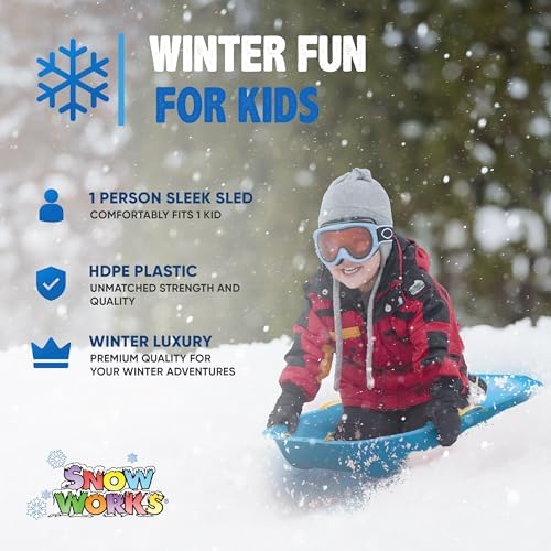 39" Toboggan Lifetime Sled: Durable High-Density Plastic Sleds for Kids, and Teens 1 Person Snow Sleds for Kids and Teens W/Handles and Pull Rope