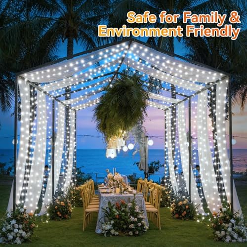 SAUIRS 403FT 1000 LED Christmas Lights Outdoor String Lights with 8 Modes Timer Waterproof Fairy Light Plug in for Outside Indoor Party Xmas Palm Tree Yard Wedding Decorations(Cool White)