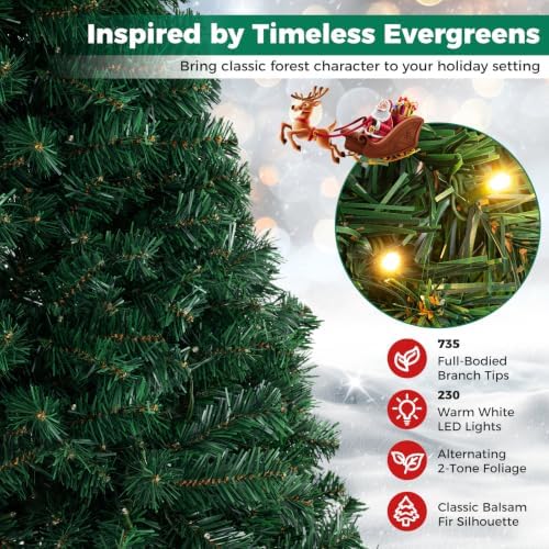 HAPPYGRILL 7 FT Pre-lit Christmas Tree Artificial Hinged Xmas Tree