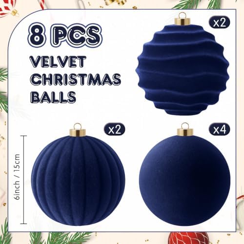 Syhood 8 Pcs 6 Inch Velvet Christmas Balls Large Ornaments, Navy Blue