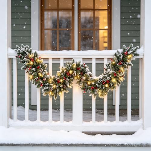 HipTree 6FT Christmas Garland with Lights for Mantel with Timer