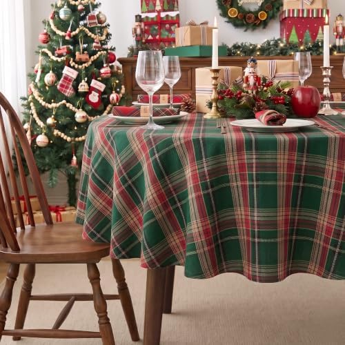 Round Christmas Tablecloth 60 Inch, Farmhouse Buffalo Plaid