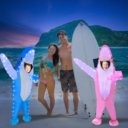 anroog Inflatable Shark Costume Kids with LED Lights Halloween Blow Up Lighted Shark Costumes for Boys Girls Party Cosplay